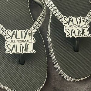 Salty Like Normal Saline Black Rhinestone Flip Flops